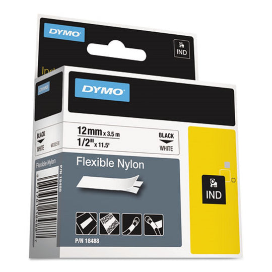 RHINO FLEXIBLE NYLON INDUSTRIAL LABEL TAPE - WHITE/BLACK PRINT