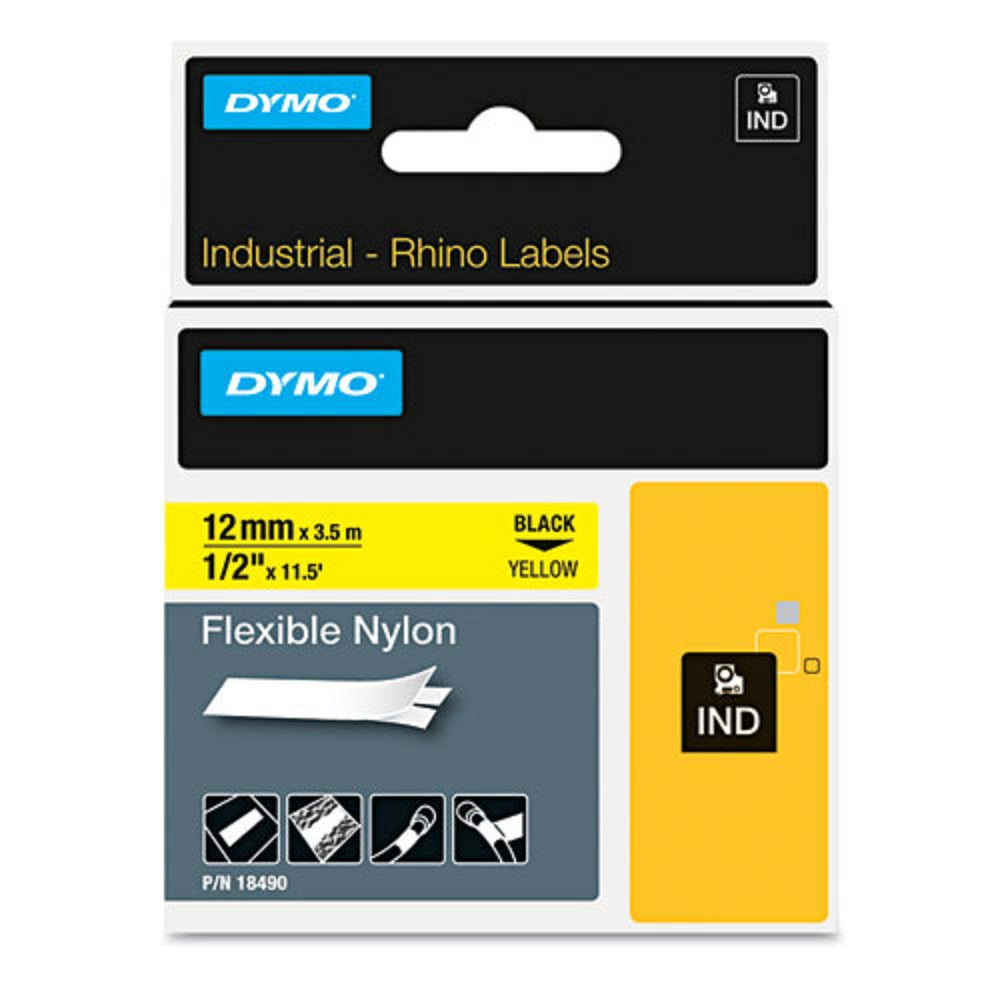 RHINO FLEXIBLE NYLON INDUSTRIAL LABEL TAPE - YELLOW/BLACK PRINT