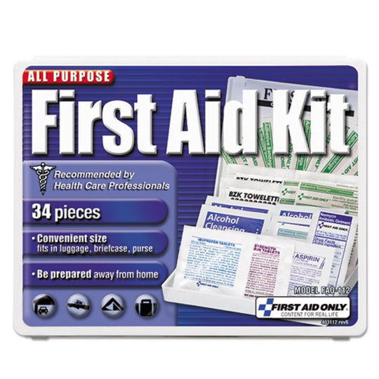 ALL-PURPOSE FIRST AID KIT - 34 PIECES - PLASTIC CASE