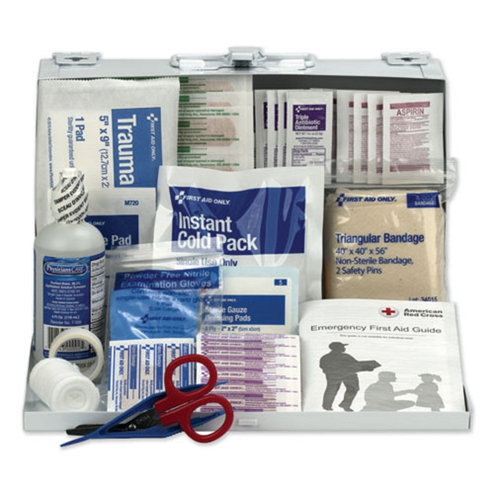 FIRST AID KIT FOR 25 PEOPLE - 104 PIECES - OSHA COMPLIANT - METAL CASE