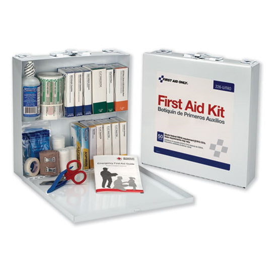 FIRST AID STATION FOR 50 PEOPLE - 196 PIECES - OSHA COMPLIANT - METAL CASE