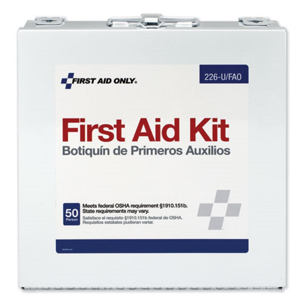 FIRST AID STATION FOR 50 PEOPLE - 196 PIECES - OSHA COMPLIANT - METAL CASE