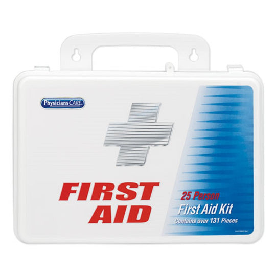 OFFICE FIRST AID KIT - FOR UP TO 25 PEOPLE - 131 PIECES - PLASTIC CASE