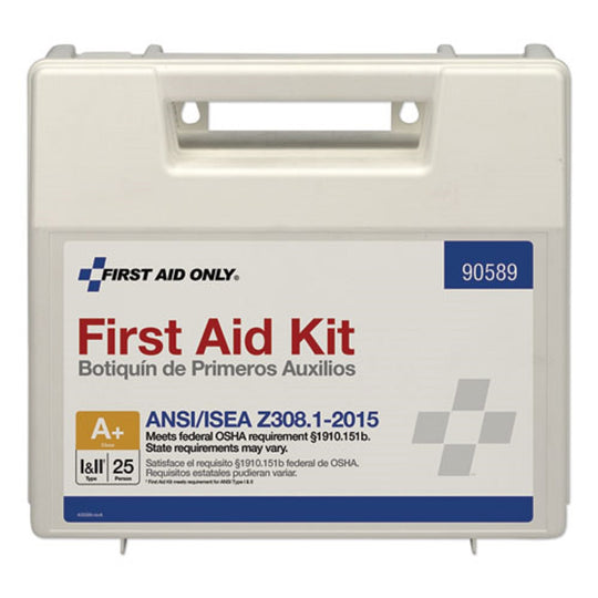 ANSI 2015 COMPLIANT CLASS A+ TYPE I AND TYPE II FIRST AID KIT FOR 25 PEOPLE - PLASTIC CASE