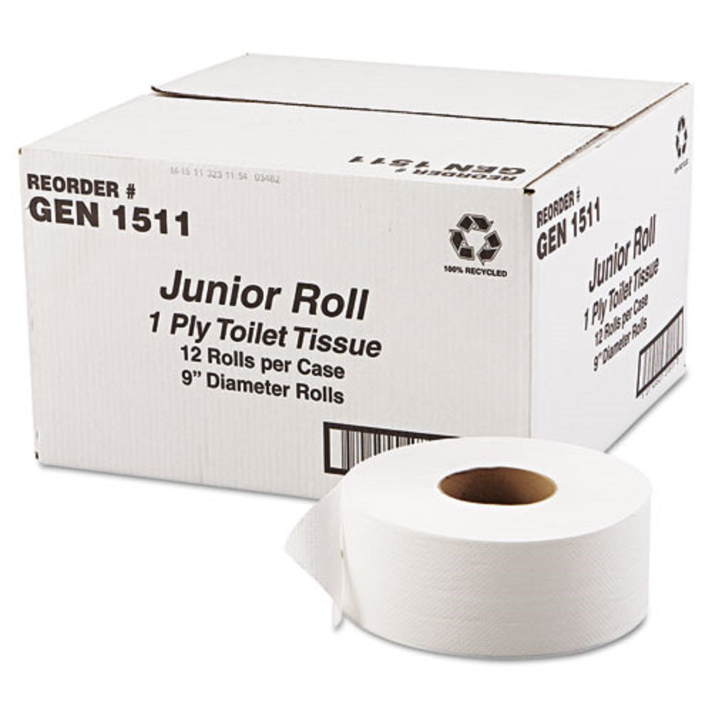 GEN JRT JUMBO BATH TISSUE - 1 PLY - WHITE - 12 ROLLS/CARTON