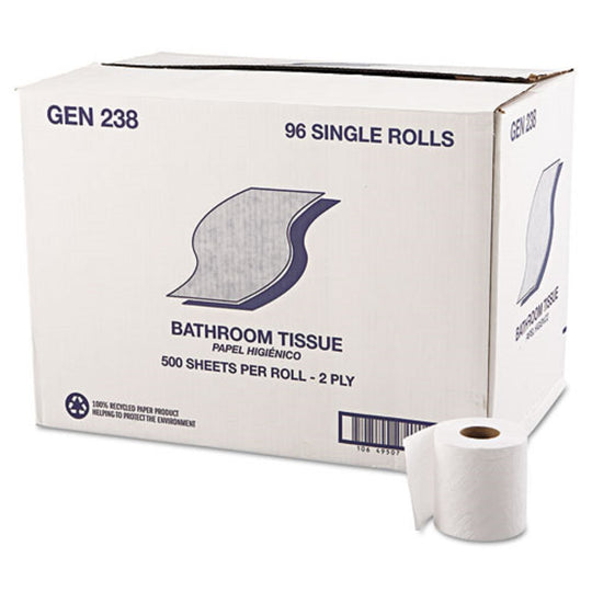 GEN BATH TISSUE - WRAPPED, 2 PLY - WHITE - 500 SHEETS/ROLL - 96 ROLLS/CARTON