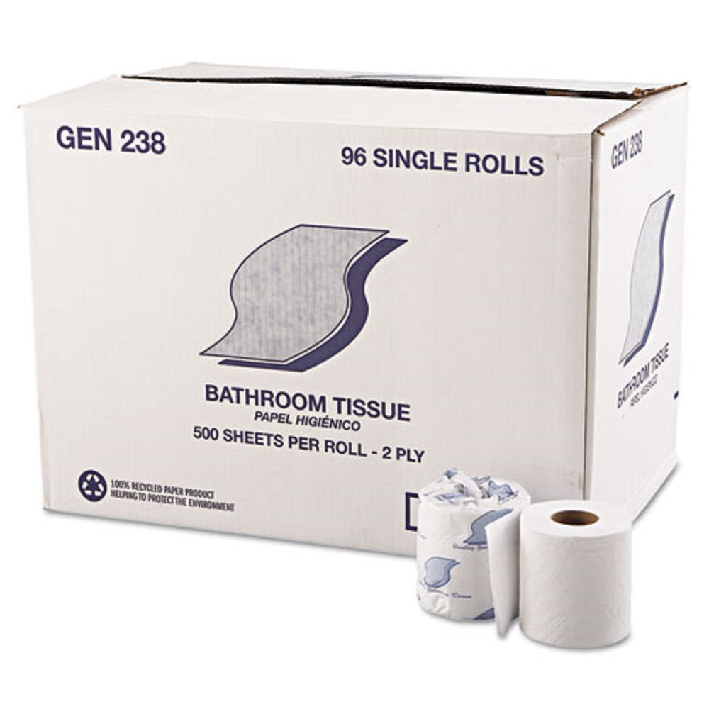 GEN BATH TISSUE - WRAPPED, 2 PLY - WHITE - 500 SHEETS/ROLL - 96 ROLLS/CARTON