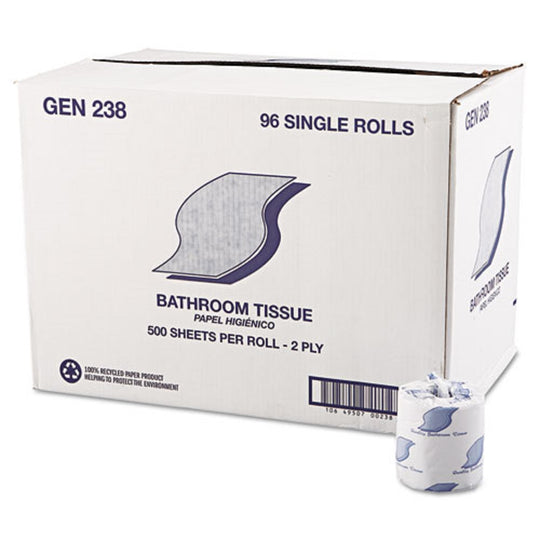 GEN BATH TISSUE - WRAPPED, 2 PLY - WHITE - 500 SHEETS/ROLL - 96 ROLLS/CARTON