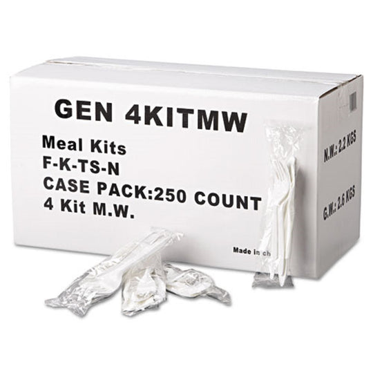 GEN WRAPPED CULTERY KIT - MEDIUM WEIGHT - POLYPROPYLENE PLASTIC - WHITE - 250/CARTON