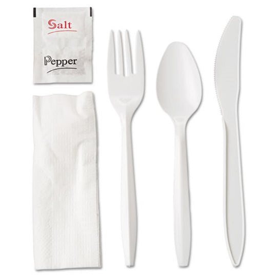 GEN WRAPPED CUTLERY KIT - WHITE - 250/CARTON