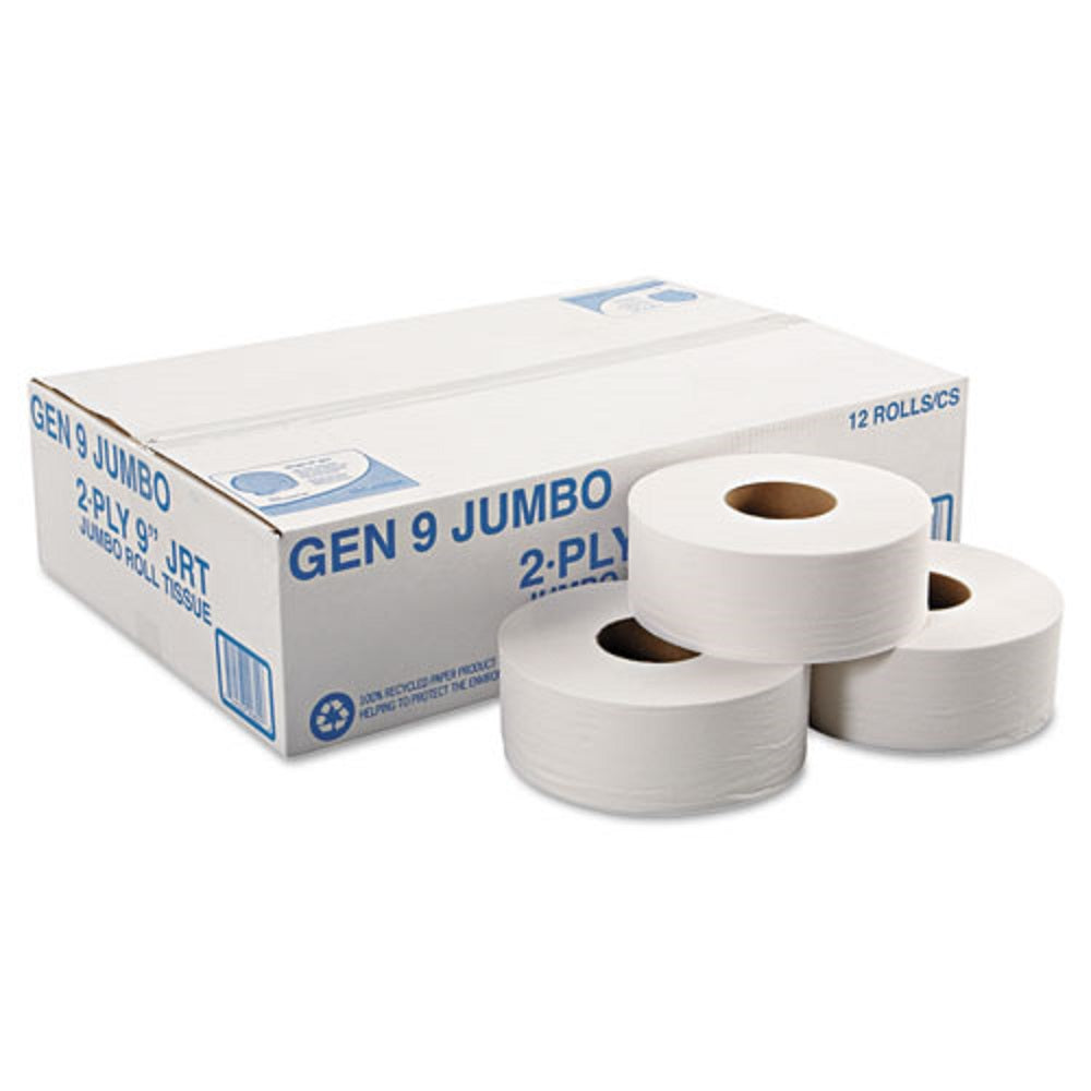 GEN JUMBO ROLL BATH TISSUE, SEPTIC SAFE,  2 PLY - WHITE - 12 ROLLS/CARTON