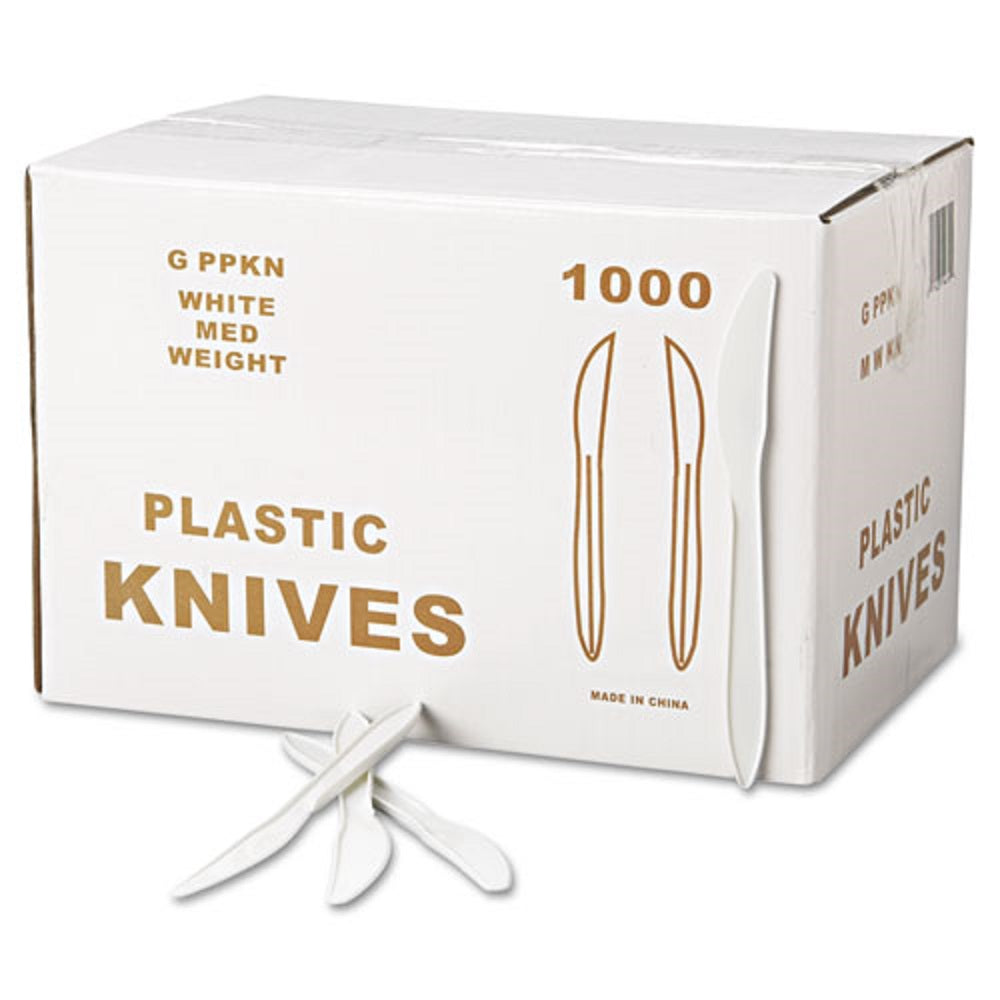 GEN MEDIUM- WEIGHT CUTLERY - KNIFE - WHITE - 1,000/CARTON