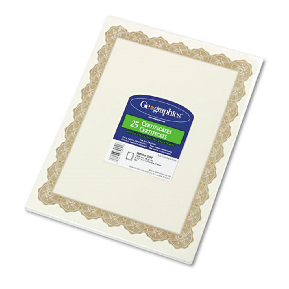 PARCHMENT PAPER CERTIFICATES - OPTIMA GOLD W/WHITE BORDER - 25/PACK