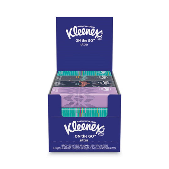 KLEENEX® ON THE GO  PACKS FACIAL TISSUES - 3 PLY - WHITE - 10 SHEETS/PACK - 16 SHEETS/PACK - 12 BOXES/CARTON