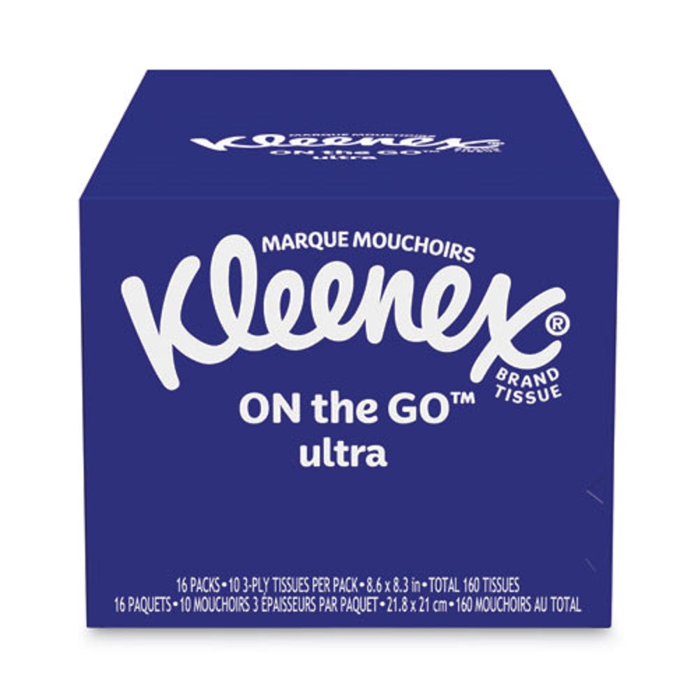 KLEENEX® ON THE GO  PACKS FACIAL TISSUES - 3 PLY - WHITE - 10 SHEETS/PACK - 16 SHEETS/PACK - 12 BOXES/CARTON