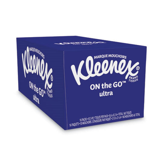 KLEENEX® ON THE GO  PACKS FACIAL TISSUES - 3 PLY - WHITE - 10 SHEETS/PACK - 16 SHEETS/PACK - 12 BOXES/CARTON