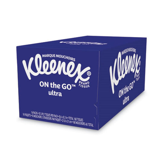 KLEENEX® ON THE GO  PACKS FACIAL TISSUES - 3 PLY - WHITE - 10 SHEETS/PACK - 16 SHEETS/PACK - 12 BOXES/CARTON