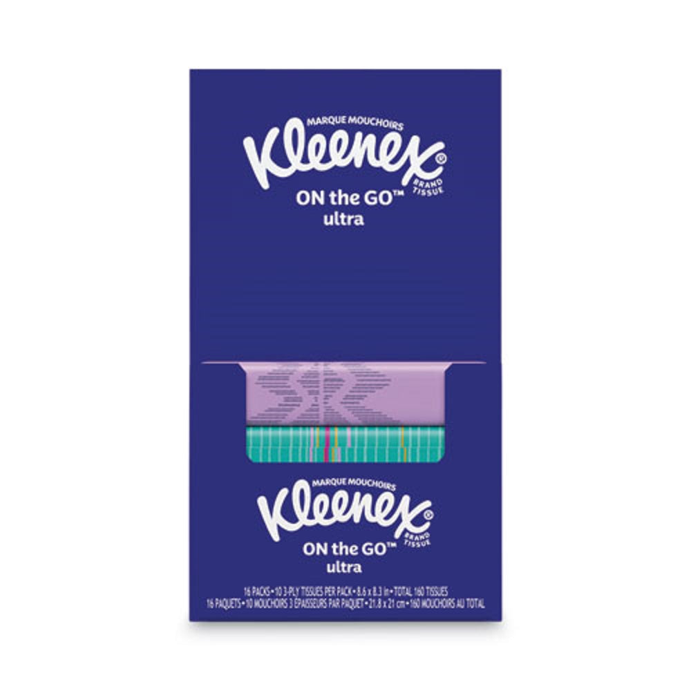 KLEENEX® ON THE GO  PACKS FACIAL TISSUES - 3 PLY - WHITE - 10 SHEETS/PACK - 16 SHEETS/PACK - 12 BOXES/CARTON