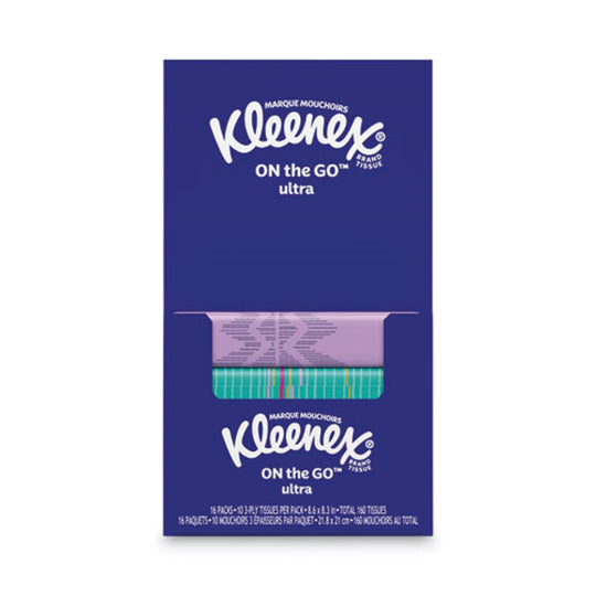 KLEENEX® ON THE GO  PACKS FACIAL TISSUES - 3 PLY - WHITE - 10 SHEETS/PACK - 16 SHEETS/PACK - 12 BOXES/CARTON