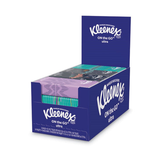 KLEENEX® ON THE GO  PACKS FACIAL TISSUES - 3 PLY - WHITE - 10 SHEETS/PACK - 16 SHEETS/PACK - 12 BOXES/CARTON