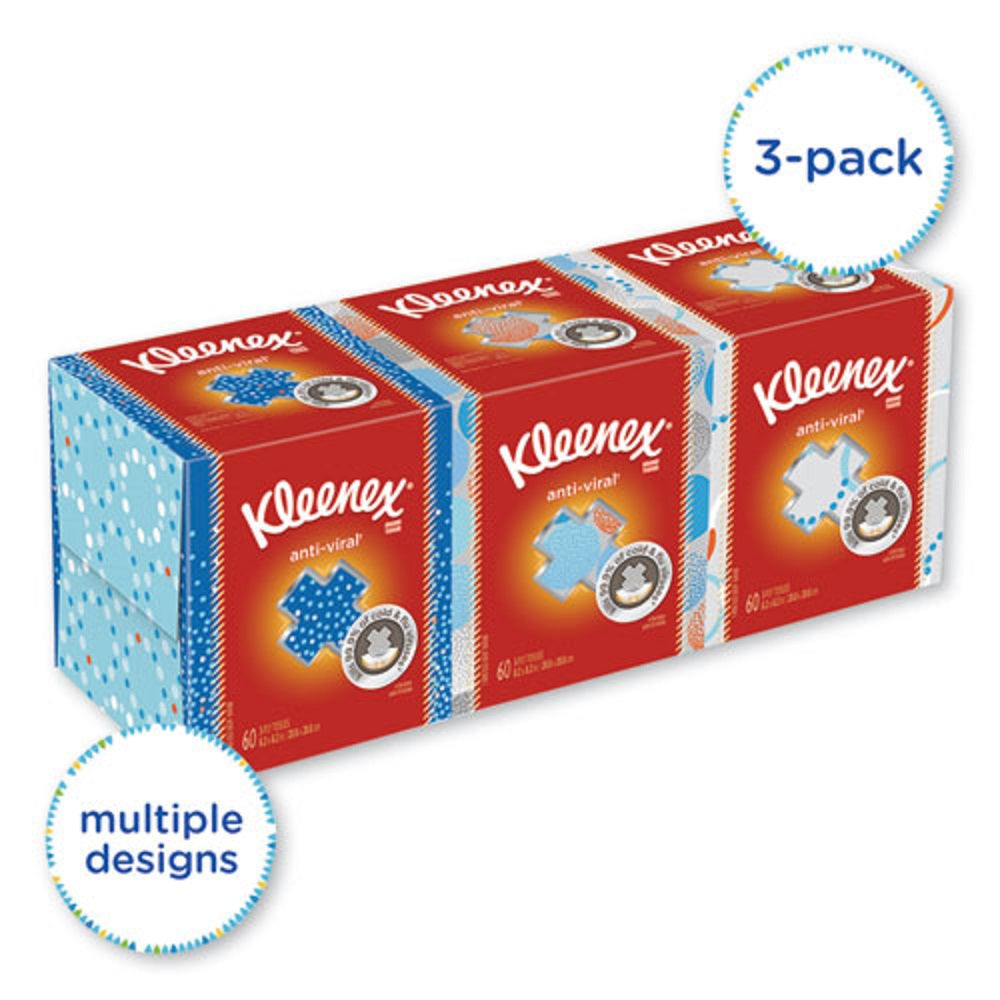 KLEENEX® BOUTIQUE ANTI-VIRAL TISSUE - 3 PLY - WHITE - 60/BOX, 3 BOXES/PACK