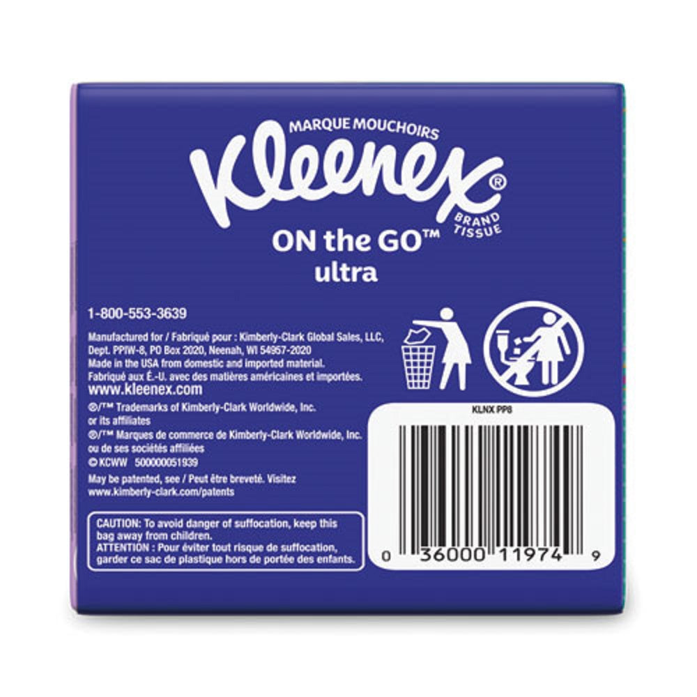 ON THE GO PACKS FACIAL TISSUES - 3-PLY - WHITE - 10 SHEETS/POUCH - 8 POUCHES/PACK