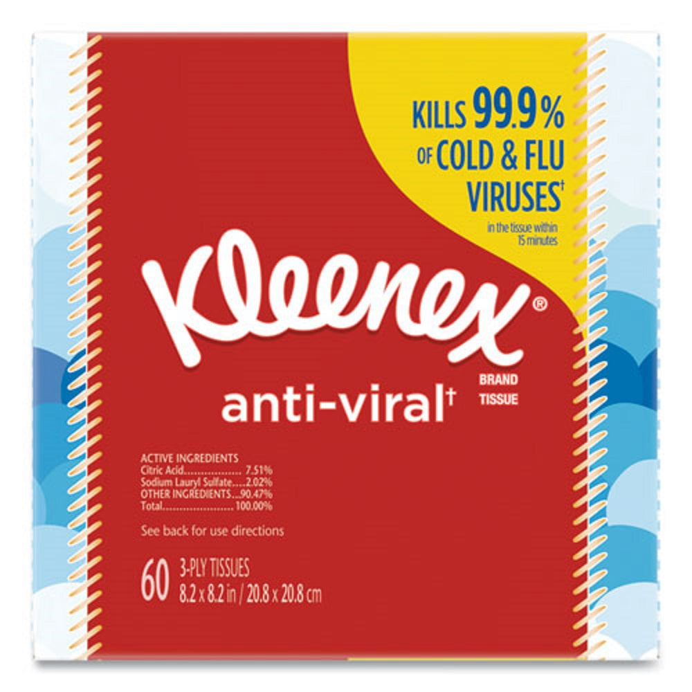 KLEENEX® ANTI VIRAL FACIAL TISSUE - 3 PLY - WHITE - 60 SHEETS/BOX - 27 BOXES/CARTON