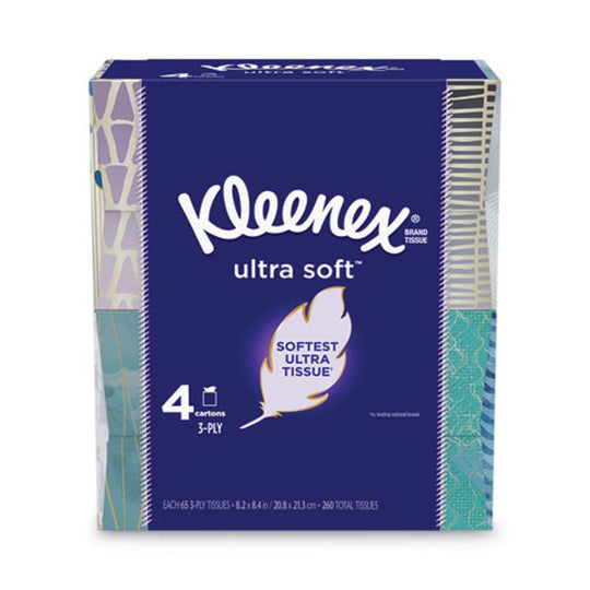 KLEENEX® ULTRA SOFT FACIAL TISSUE - 3 PLY- WHITE - 65 SHEETS/BOX - 4 BOXES/PACK - 12 PACKS/CARTON