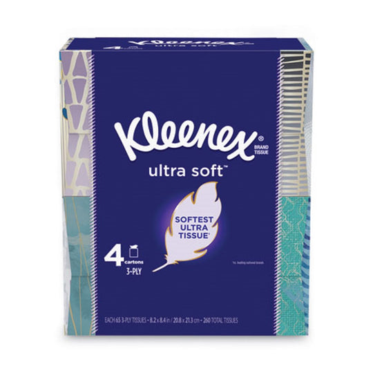 KLEENEX® ULTRA SOFT FACIAL TISSUE - 3 PLY - WHITE 65 SHEETS/BOX - 4 BOXES/PACK