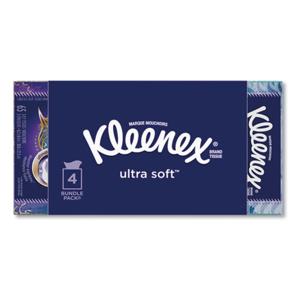 KLEENEX® ULTRA SOFT FACIAL TISSUE - 3 PLY - WHITE 65 SHEETS/BOX - 4 BOXES/PACK