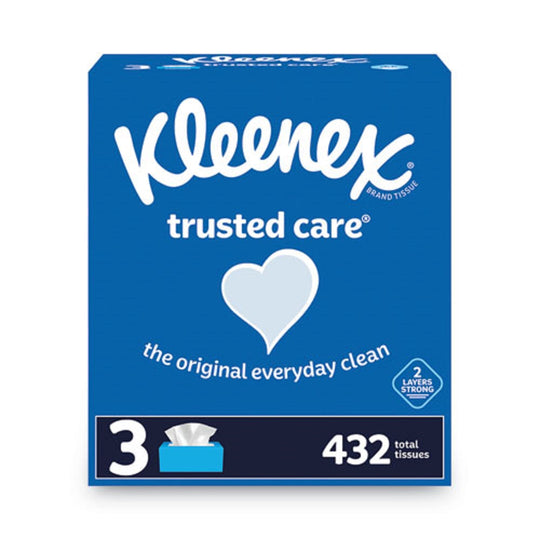 KLEENEX® TRUSTED CARE FACIAL TISSUE - 2 PLY - WHITE - 144 SHEETS/BOX - 3 BOXES/PACK - 12 PACKS/CARTON