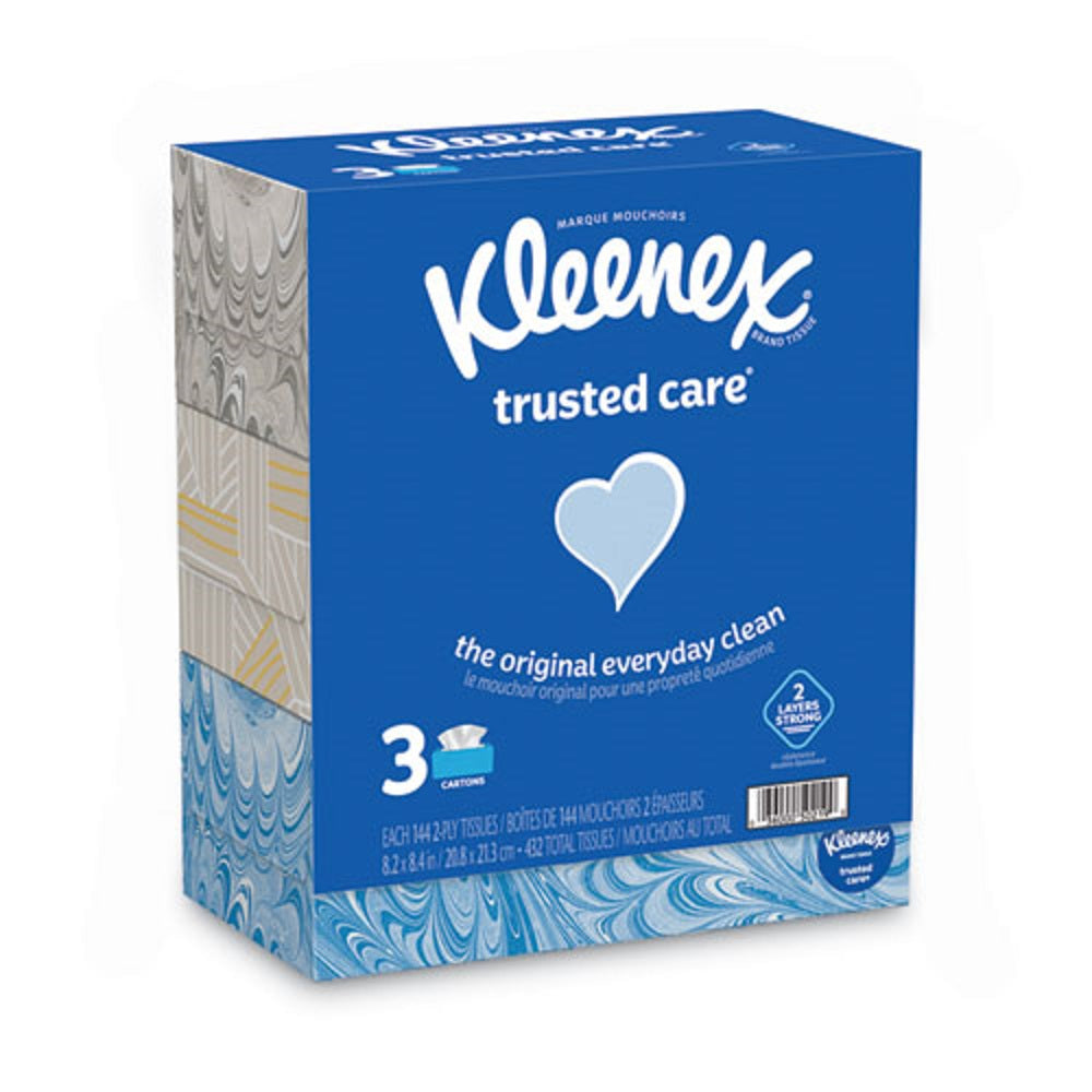 KLEENEX® TRUSTED CARE FACIAL TISSUE - 2 PLY - WHITE - 144 SHEETS/BOX - 3 BOXES/PACK - 12 PACKS/CARTON