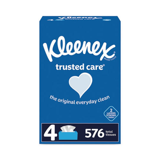 KLEENEX® TRUSTED CARE FACIAL TISSUE - 2 PLY - WHITE - 144 SHEETS/BOX - 4 BOXES/PACK