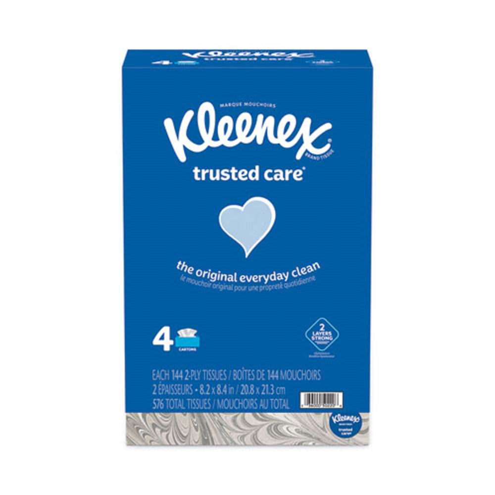 KLEENEX® TRUSTED CARE FACIAL TISSUE - 2 PLY - WHITE - 144 SHEETS/BOX - 4 BOXES/PACK