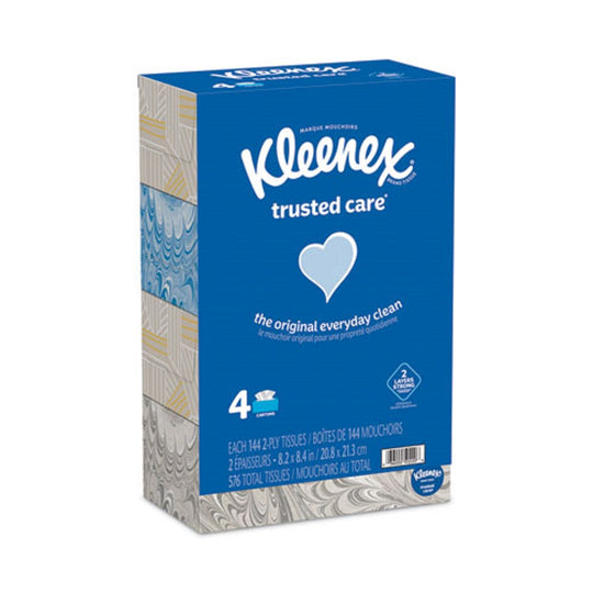 KLEENEX® TRUSTED CARE FACIAL TISSUE - 2 PLY - WHITE - 144 SHEETS/BOX - 4 BOXES/PACK