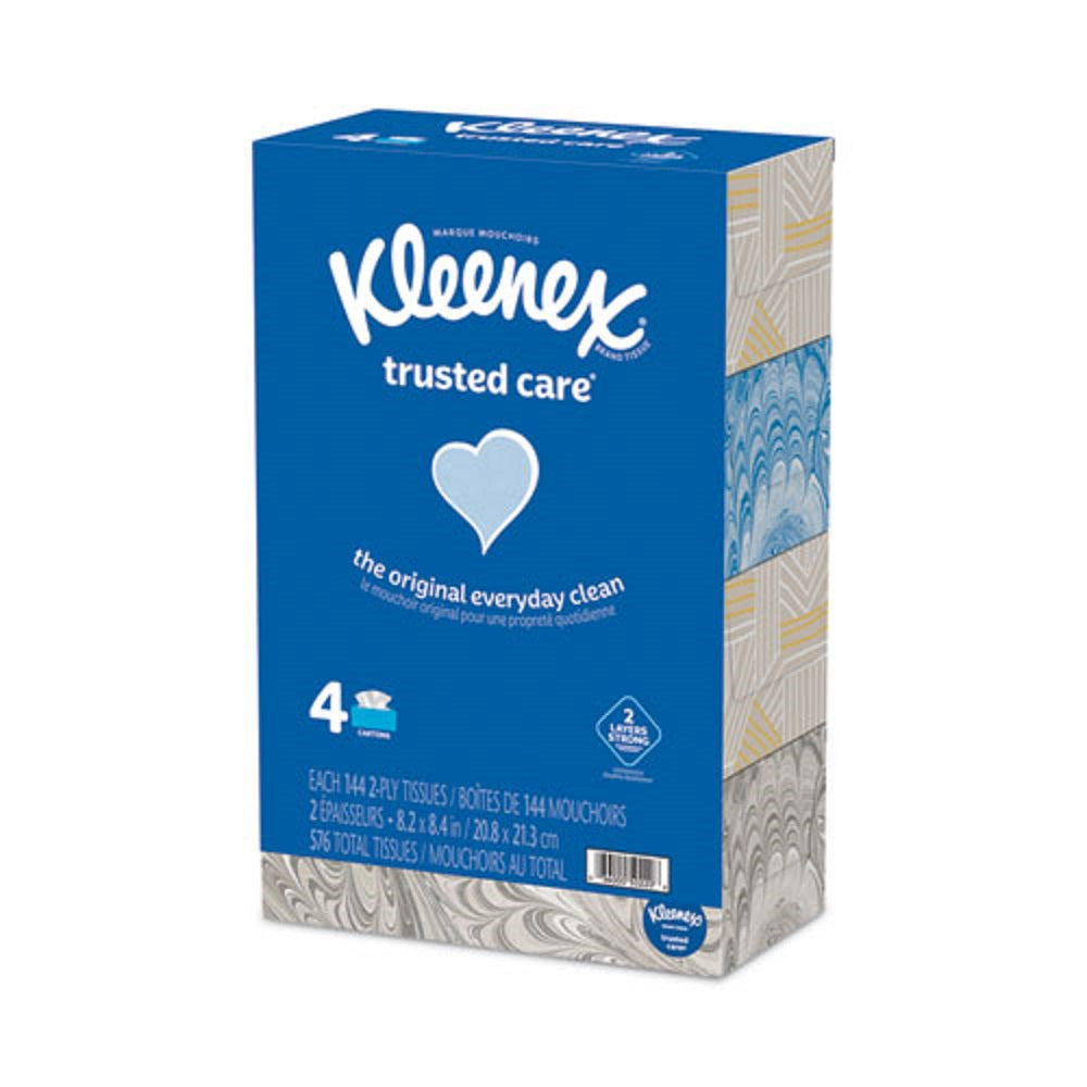 KLEENEX® TRUSTED CARE FACIAL TISSUE - 2 PLY - WHITE - 144 SHEETS/BOX - 4 BOXES/PACK