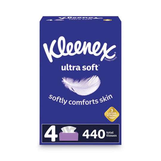 KLEENEX® ULTRA SOFT FACIAL TISSUE - 3 PLY - WHITE - 110 SHEETS/BOX - 4 BOXES/PACK