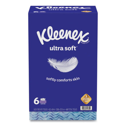 KLEENEX® ULTRA SOFT FACIAL TISSUE - 3 PLY - WHITE - 110 SHEETS/BOX - 6 BOXES/PACK