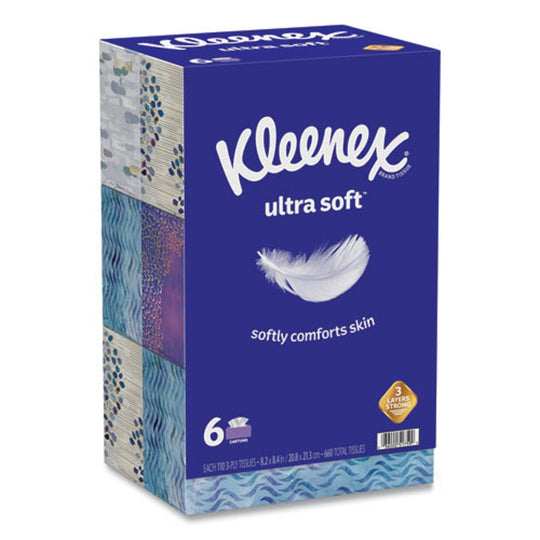 KLEENEX® ULTRA SOFT FACIAL TISSUE - 3 PLY - WHITE - 110 SHEETS/BOX - 6 BOXES/PACK