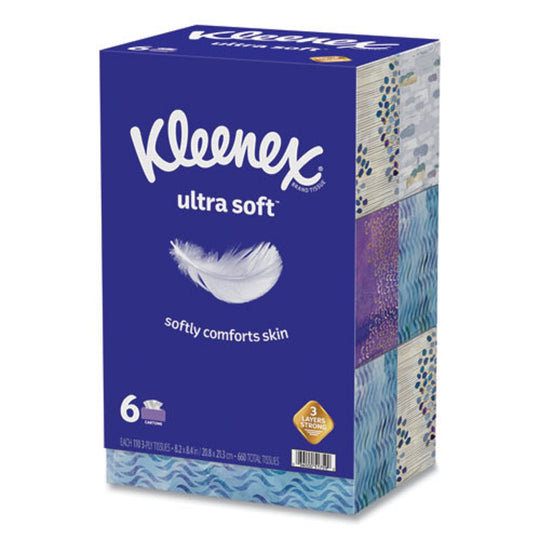 KLEENEX® ULTRA SOFT FACIAL TISSUE - 3 PLY - WHITE - 110 SHEETS/BOX - 6 BOXES/PACK