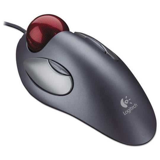 LOGITECH TRACKMAN MARBLE MOUSE - USB 1.0 - LEFT/RIGHT HAND USE - GRAY/RED