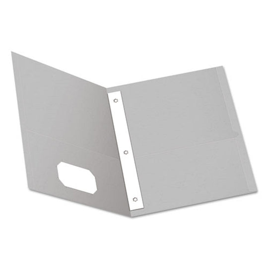 TWIN POCKET LETTER SIZE FOLDER, GRAY EMBOSSED LEATHER GRAIN PAPAER - 100 SHEET CAPACITY