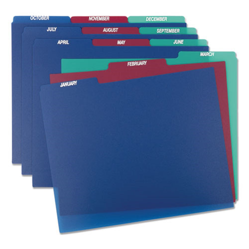 PENDAFLEX POLY TOP TAB LETTER SIZE FILE GUIDES, ASSORTED COLORS - JANUARY TO DECEMBER