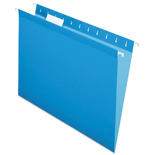 PENDAFLEX COLORED REINFORCED HANGINGG FOLDERS, LETTER SIZE, 1/5 CUT TABS - BLUE