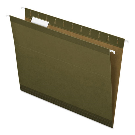 REINFORCED HANGING FILE FOLDER, LETTER SIZE, 1/5 CUT TABS - STD GREEN