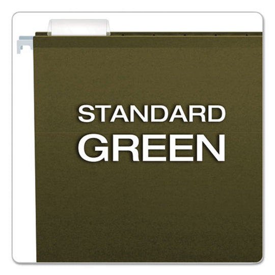 REINFORCED HANGING FILE FOLDER, LETTER SIZE, 1/5 CUT TABS - STD GREEN