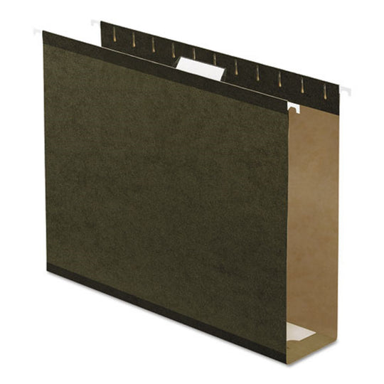 PENDAFLEX EXTRA CAPACITY REINFORCED HANGING FILE FOLDERS W/BOX BOTTOM, 3" CAPACITY, LETTER SIZE, 1/5 CUT TABS - GREEN