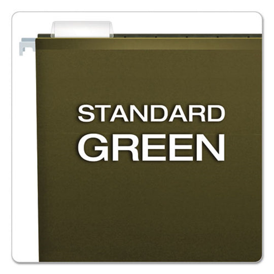 PENDAFLEX EXTRA CAPACITY REINFORCED HANGING FILE FOLDERS W/BOX BOTTOM, 3" CAPACITY, LETTER SIZE, 1/5 CUT TABS - GREEN