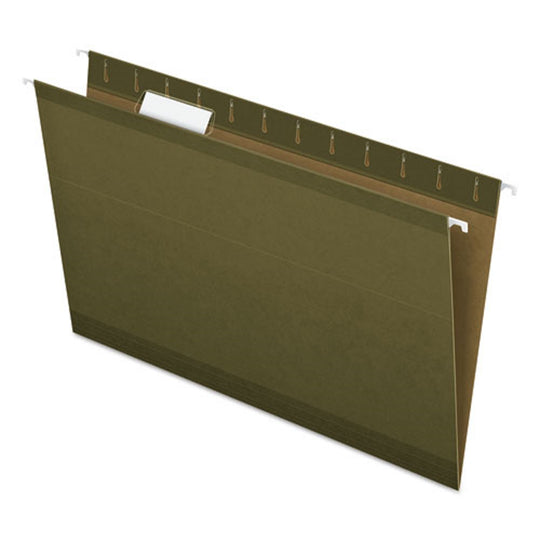 PENDAFLEX REINFORCED HANGING FILE FOLDERS W/PRINTABLE TAB INSERS, LEGAL SIZE, 1/5 TABS - STD. GREEN