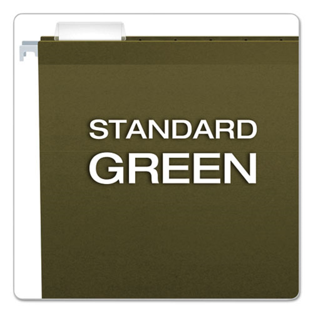 PENDAFLEX REINFORCED HANGING FILE FOLDERS W/PRINTABLE TAB INSERS, LEGAL SIZE, 1/5 TABS - STD. GREEN